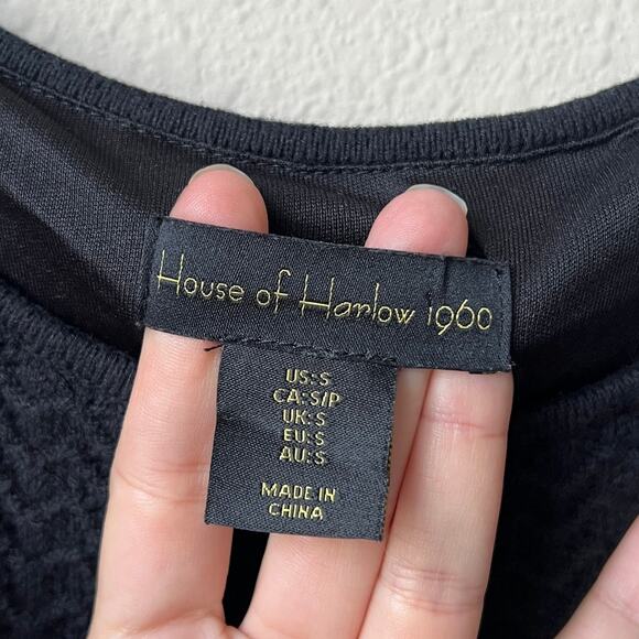 House of Harlow 1960 Black Knit Crochet Fringe Hem Midi Dress - Picture 4 of 7